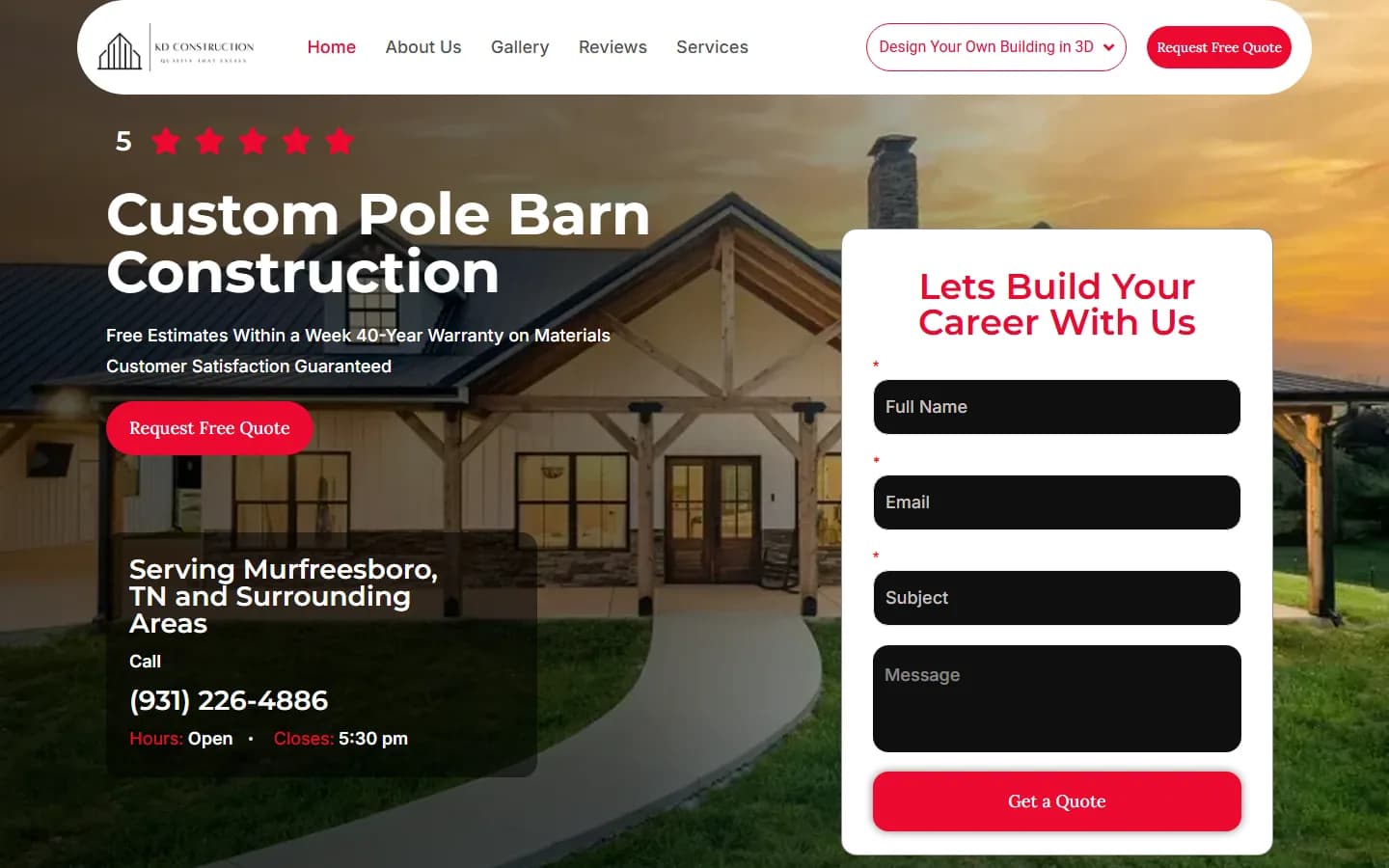 KD Construction website