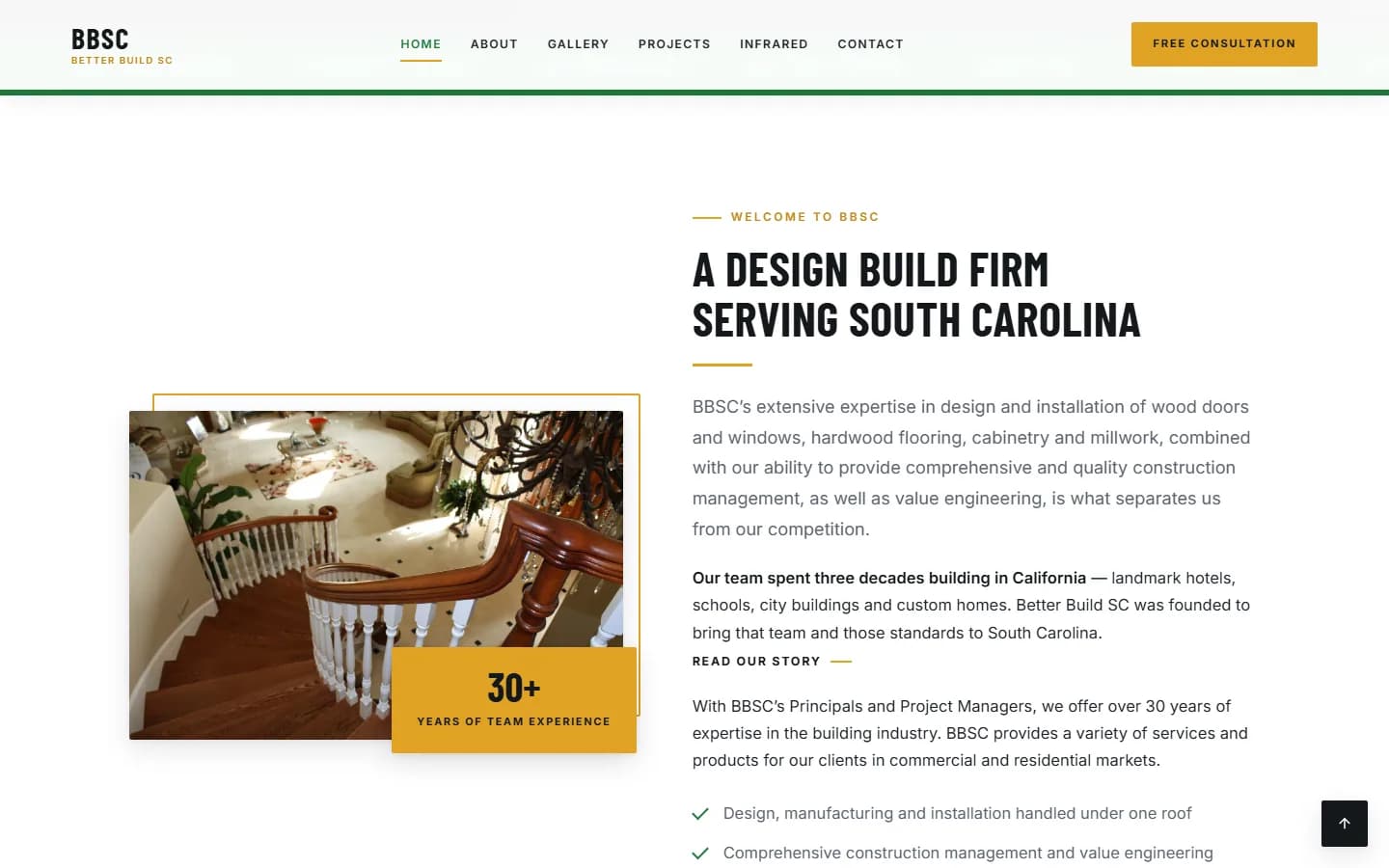 Better Build SC — desktop, below the fold