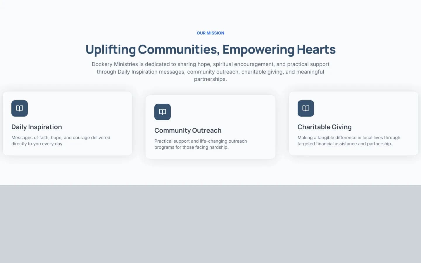 Dockery Ministries — desktop, below the fold