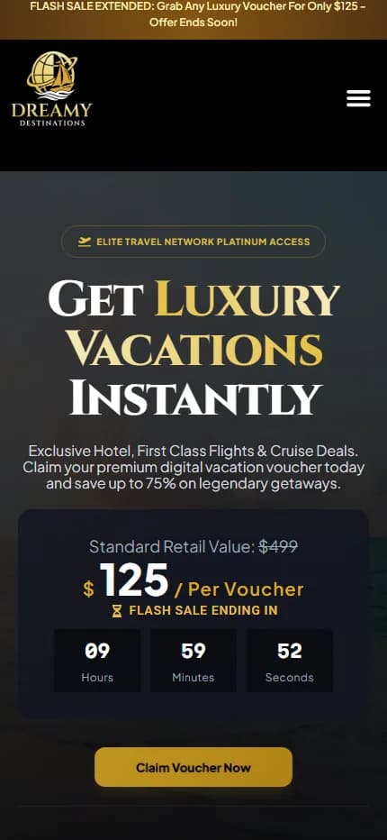 Dreamy Destinations — mobile view
