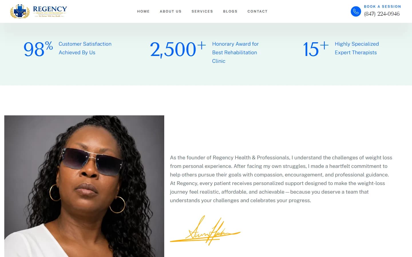 Regency Health & Professionals — desktop, below the fold